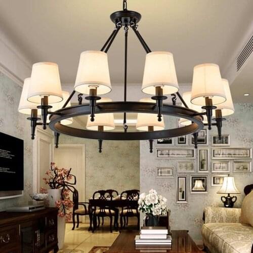Modern Chandeliers Living Room Bedroom Foyer Light Fixtures Fabric Lampshade Lamp Decor Home Lighting Black Lustre E14 110-220V