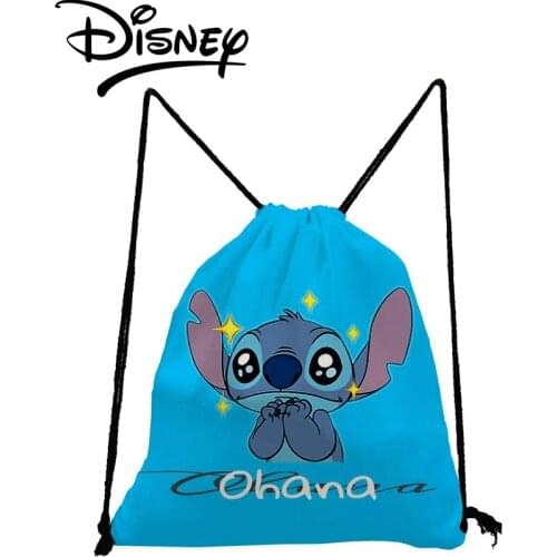 Disney Lilo Stitch Drawstring Bags Cute Cartoon Mini Child Backpack Reusable Travel Blue Storage Bag Custom Pattern Wholesale