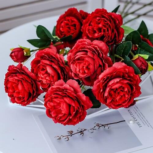 Decoration Oil Painting Peony Floral 3-heads Real Touch 1PCS European-Style 3-Head Foreign Flowers