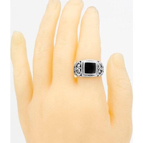 Punk Rock Vintage Heart Signet Ring Men Classicl Party Jewelry Male Wedding Black Men Square Enamel Ring