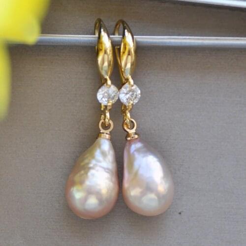 Z10652 14mm Lavender Drop Edison Keshi Pearl Gold-plating Dangle Earring CZ