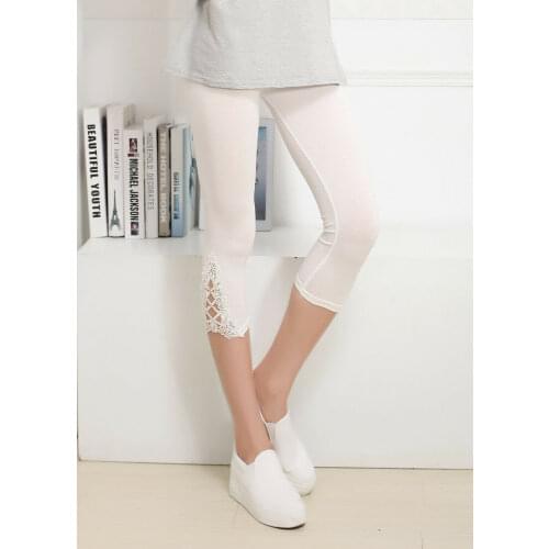 Womens Crop Printed Fitness Leggings Running Gym Stretch Cropped Lace Pants Modal Cotton Trousers