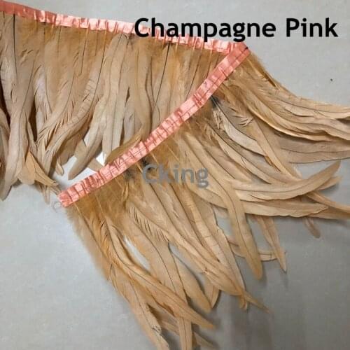 1-20 Meter 14-16" Champagne Pink Rooster Feather trim feather ribbon Fringe Dress/Skirt/Craft Party Decorative Boas Strip