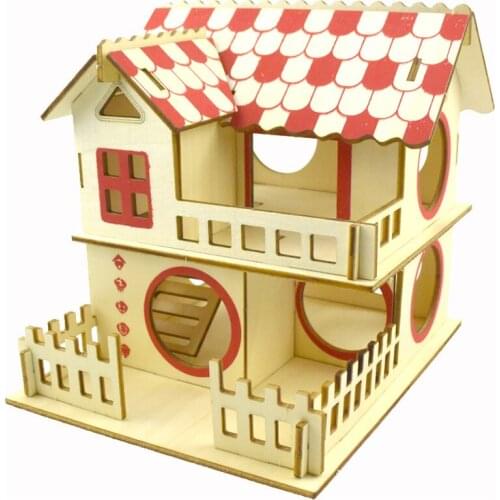 1PCS Wooden Hamster Hideout Creative Funny Villa Small Pet Hideout Hamster Living House Colorful House Nest Cage