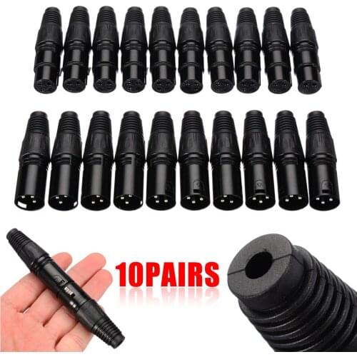 10pairs XLR 3 Pin Male+Female MIC Snake Plug Audio Microphone Cable Connector High Quality Microphones Adapter Accessories