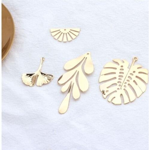 10pcs Korean Style 2020 Copper Color Plating Geometric Leaf Fan Pendant Statement Earrings For Girls Diy Jewelry Accessories