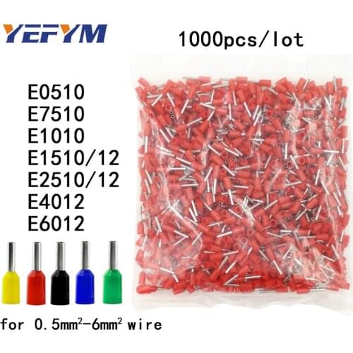 1000PCS/lot tube insulating terminals E0510 E7510 E1010 E1510/12 E2510/12 E4012 E6012 insulated cable wire crimp connector