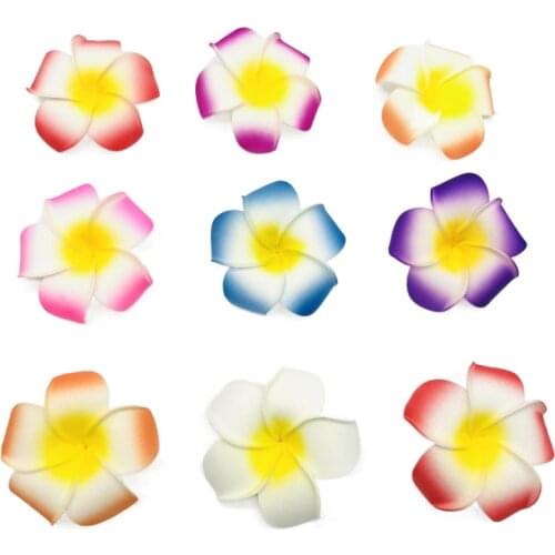 6CM Lot of 5 flowers Fake Plumeria Foam Frangipani Flower Heads white yellow beach wedding Hawaiian Party Cake Decorations