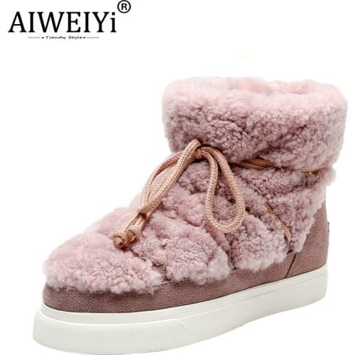 AIWEIYi Wool Ankle Boots for Woman Pink Beige Rubber Shoes Woman Fur Boots Warm Winter Snow Boots Footwear