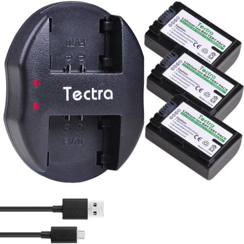 Tectra 3pc NP-FH50 NP FH50 NPFH50 Batteries Akku+Dual Charger for Sony A290 A390 dcr-sr62 DCRSR200 DVD305