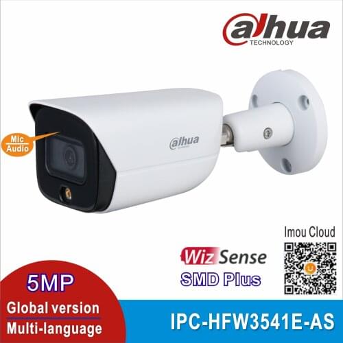 Free shipping Original Dahua International Version IPC-HFW3541E-AS 5MP IR50M POE AI camera Bullet WizSense Camera Built in Mic