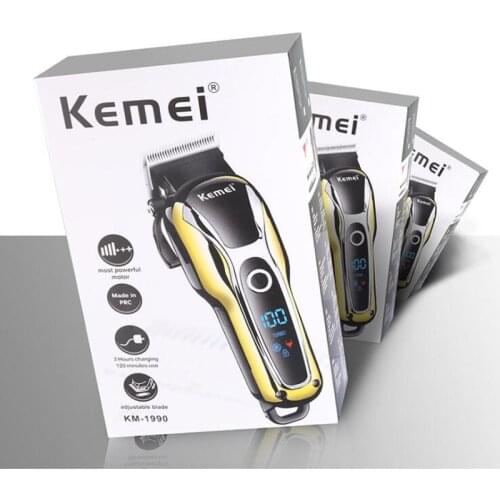Kemei KM-1990 LCD Cordless Rechargeable Clipper Professional Hair Trimmer Razor Men Electric Shaver Barber Hair Cutting Machine