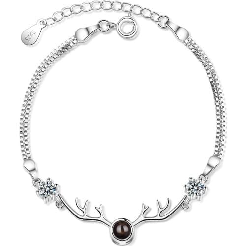 ModaOne 925 Sterling Silver Christmas Antlers Bracelets For Women Gift Zircon Projection Jewelry