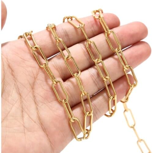 7mm Width Golden Unwelded Stainless Steel Cable Chains Paper Clip Chain With Spool For Necklaces Jewelry Accessories DIY Making