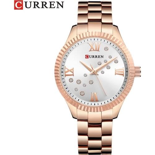 New CURREN Women Watch Rose Gold Rhinestone Quartz Wristwatch Lady Dress Ultra-thin case Waterproof Watch reloj mujer