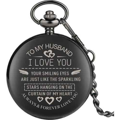 Smooth Black Engraved Words Quartz Pocket Watch Retro Souvenir Clock Best Birthday Gifts for Family Members New Arrival 2019