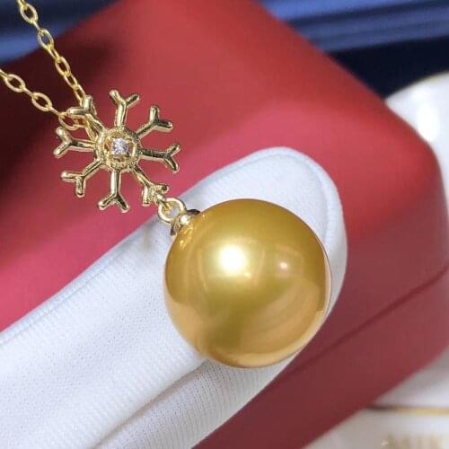 D326 Pearl Pendant Fine Jewelry 925 Sterling Silver Natural 11-12mm Fresh Water Golden Pearls Pendants Necklaces for Women