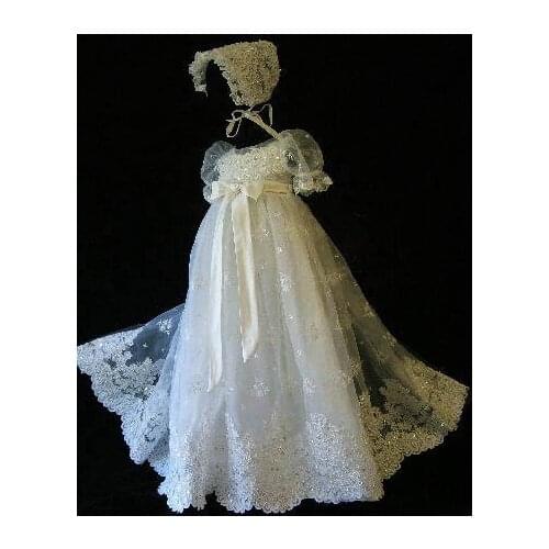 Custom England style crystal Hundred days baby lace long ball gown palace baby dress 0-2 years old