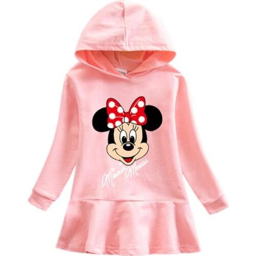 Disney Minnie Dress Childrens Long Sleeve Hooded Princess Dress Cartoon Girls Christmas Kids Clothes