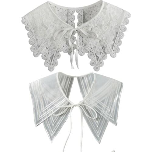 Women Girls Fake Collar 2 Layers Embroidery White False Collars Romantic Dress Shirt Sweater Ornament Collar Necklace