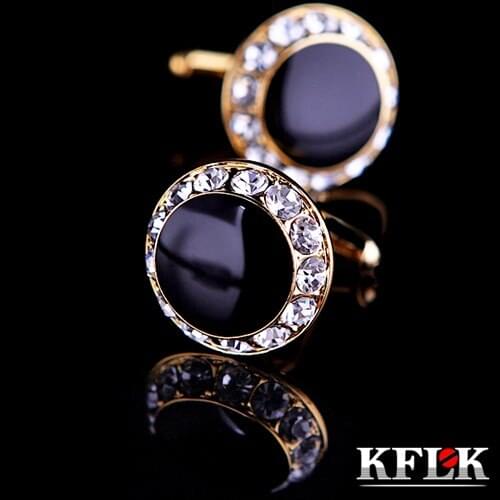 KFLK Luxury shirt cufflink for mens gift Brand cuff button Crystal cuff link Gold High Quality gemelos abotoadura Jewelry
