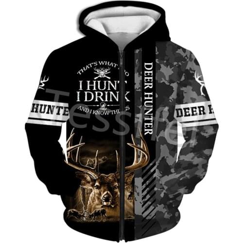 Tessffel Camouflage Hunting Deer Hunter Animal 3D Printed Winter Fashion Men and Women Warm Fleece Jacket Zipper Hoodie Style-1