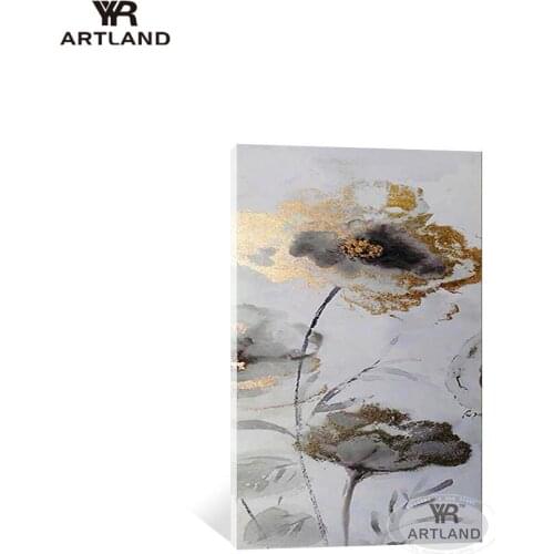 Chinese Abstract flowers gold foil acrylic painting Handmade oil painting on canvas hanging picture for wall living room bedroom