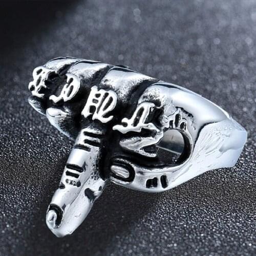 Stainless Steel Middle-Finger Up Ring Jewelry Punk Cool Fingers Motor Biker Rings For Men Boys Wholesale