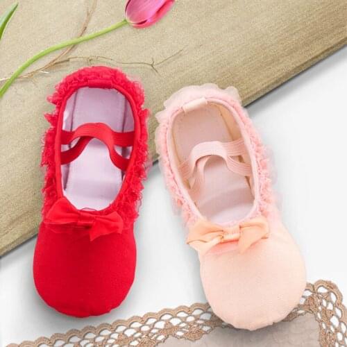 Lovely Canvas Soft Sole Girls Children Lace Ballet Practice Dance Gymnastics Shoes For Kids Ballet Slippers