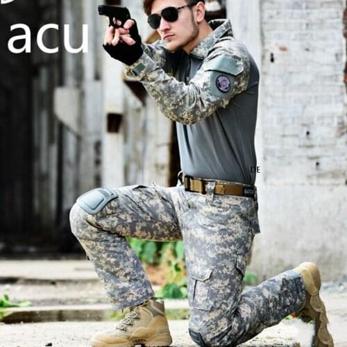 Men Army Military Uniform Camouflage Tactical Combat Suit Airsoft War Game Clothing Shirt + Pants Hunting Set Elbow Knee Pads