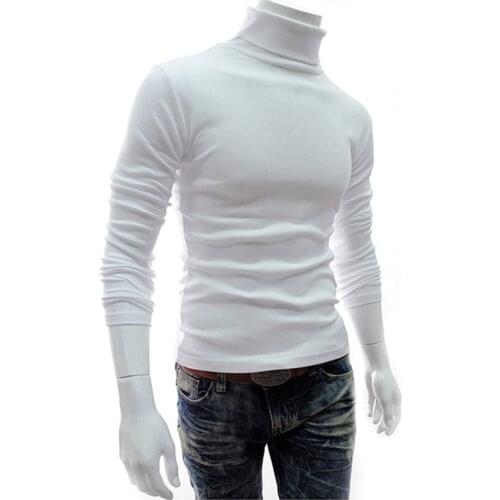 Men Shirt High Neck Solid Color Long Sleeve Slim Fit Stretchy Pullovers T Shirt Autumn Man Winter Basic Top Mens Shirts