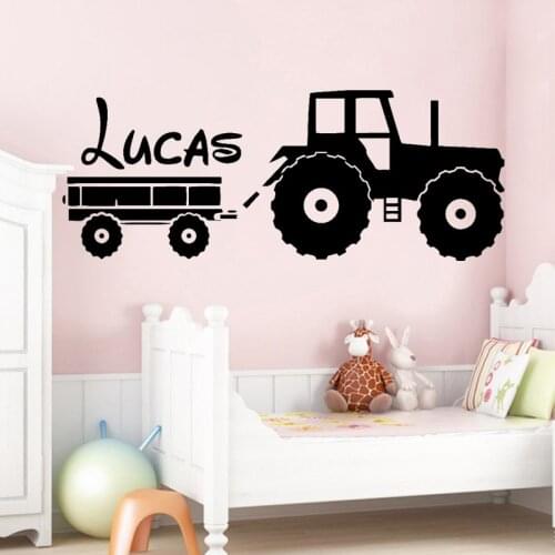 Tractor Wall Sticker Custom Name Boys Kids Room Decoration Forklift Decal Babys Bedroom Removable Decor Art Mural Toy Car