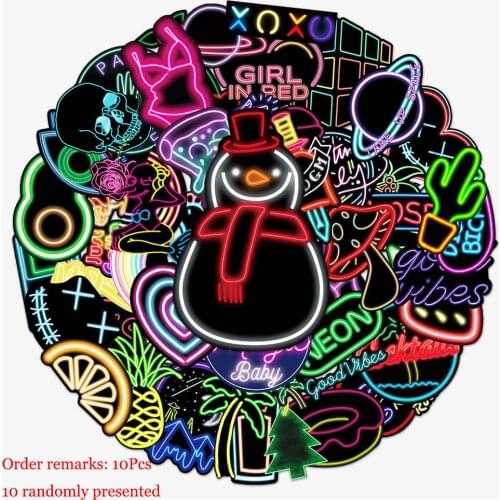 10/30/50 Pcs Neon Lights Snowman Rainbow Poster Stickers Fridge Phone Laptop Luggage Wall Notebook Graffiti Kids Toys Gifts