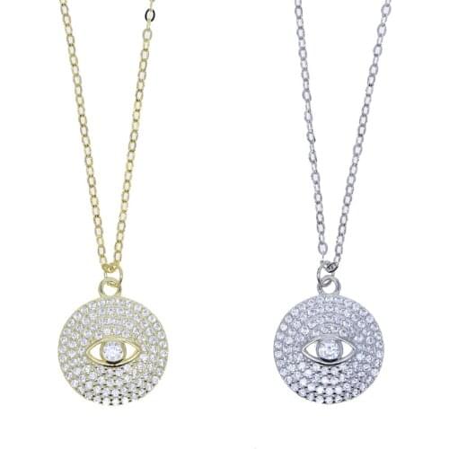 Top Quality 100% 925 Sterling Silver Micro Pave 5A CZ Luck Turkish Evil Eye Necklace Delicate