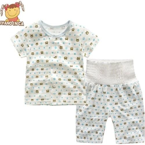 2pcs/set Summer baby Pyjamas set cotton girls short sleeve underwear suit thin section casual high waist short sleeve pajamas