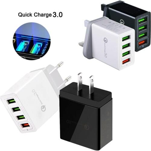 QC3.0 Mobile Phone Charger 4USB Port US Regulations European Regulations British Fast Charging Travel Charging Head