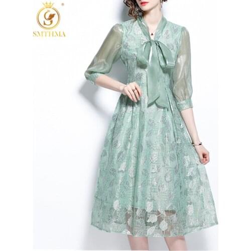 SMTHMA 2021 New Fashion Lace Patchwork Summer Dresses For Ladies Sexy V-Neck Elegant Party Dress Woman Clothing Vestidos