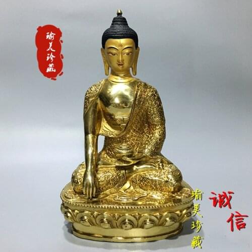 32CM large # HOME family Talisman Protection # Southeast Asia Thailand Buddhism Gilding Sakyamuni Amitayus Buddha statue- good