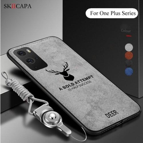 Crossbody Lanyard Cloth Texture Phone Case For Oneplus 9R 8 7 Pro Slim Elk Pattern Fabric Cover For One Plus Nord N100 8T 7T 6T