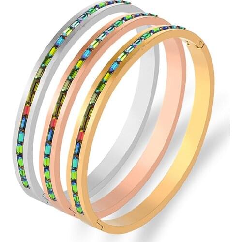 Unique Rhinestone Bracelets & Bangles For Women Stainless Steel Bracelet Stone Indian Jewelry Gold Color Bijoux Pulseiras Gift