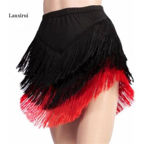 Womens Latin Dance Skirt Adult Lady Sexy Fringed Tassels Irregular V-Shape Dress for Women Performamnce Dance Safty Pants