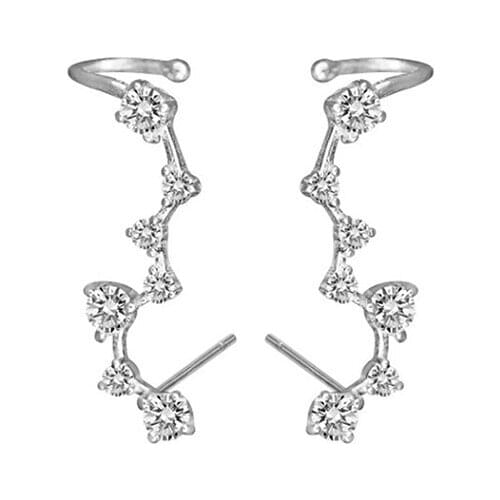 925 Sterling Silver Star Zircon Long Row Ear Clip-on Stud Earrings For Women Girls Attached Earrings Crawl On The Ears