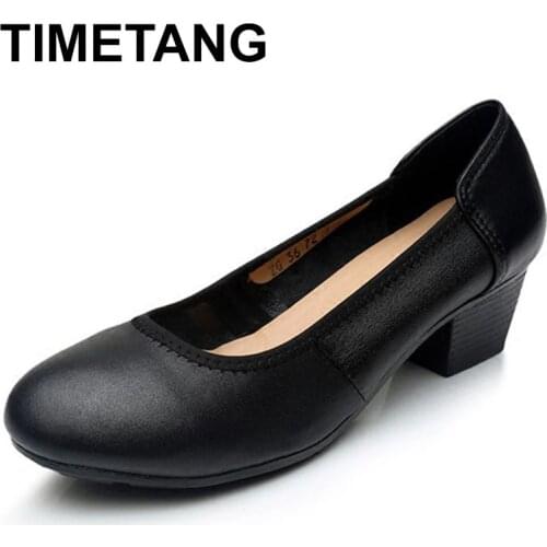 TIMETANG 2017 Spring Autumn Womens Pumps Fashion Sexy Thick Round Toe leather Women High Heel Shoes Woman Slip On Casual Shoes
