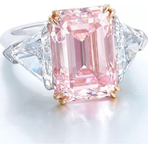 Womens S925 Silver Pink Diamond Two-tone Square Princess Ring Engagement Wedding Gift Jewelry Ring Wholesale