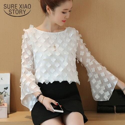 Ladies tops 2021 chiffon womens tops blouses lace floral women fashion causal womens clothing Flare sleeve blouse 1884 50