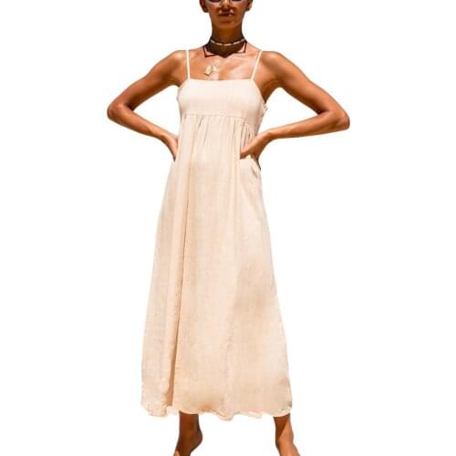 Sexy Beach Spaghetti Strap Dress Womens Solid Color Back Zipper Summer Holiday Sundress Elegant casual Vestidos Robe