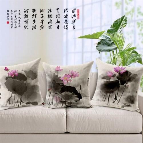 ZXZXOON Black Flower Home Textile Decorative Throw Pillow Cover Case Square Seat Polyester Plain Cushion Cover Lotus