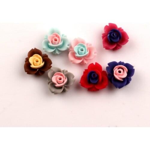 100Pcs Mixed Resin 11mm Rose Flower Decoration Crafts Flatback Cabochon Scrapbooking For Embellishments Kawaii Diy Accessories