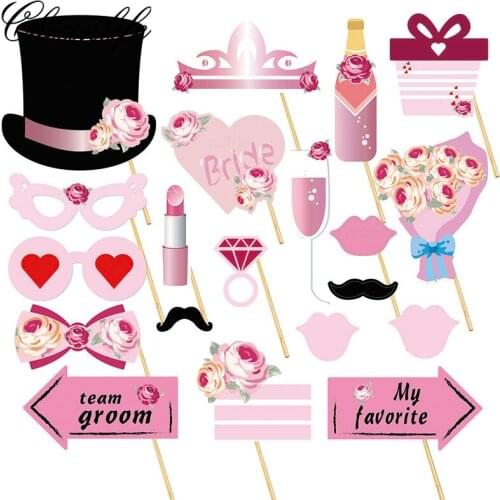 20Pcs Happy Wedding Photo Booth Props Kit Funny Mask Hats Lips Mustaches Crown Bridal Shower wedding Decoration Supplies