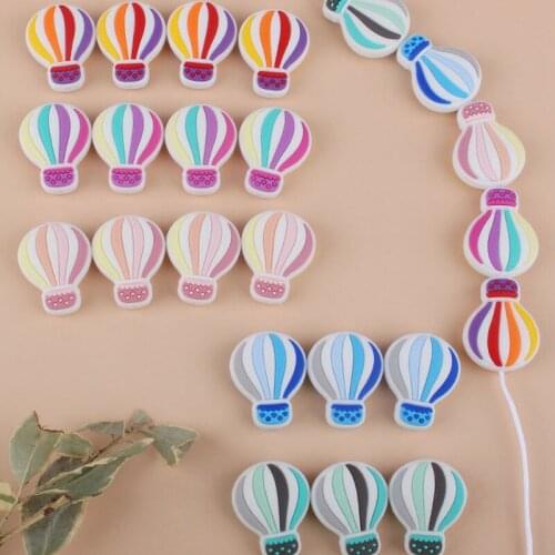 5pcs Baby Silicone Teether Balloon Beads Food Grade Silicone Hot Air Balloon Teething Pendant DIY Pacifier Chain Baby Accessorie